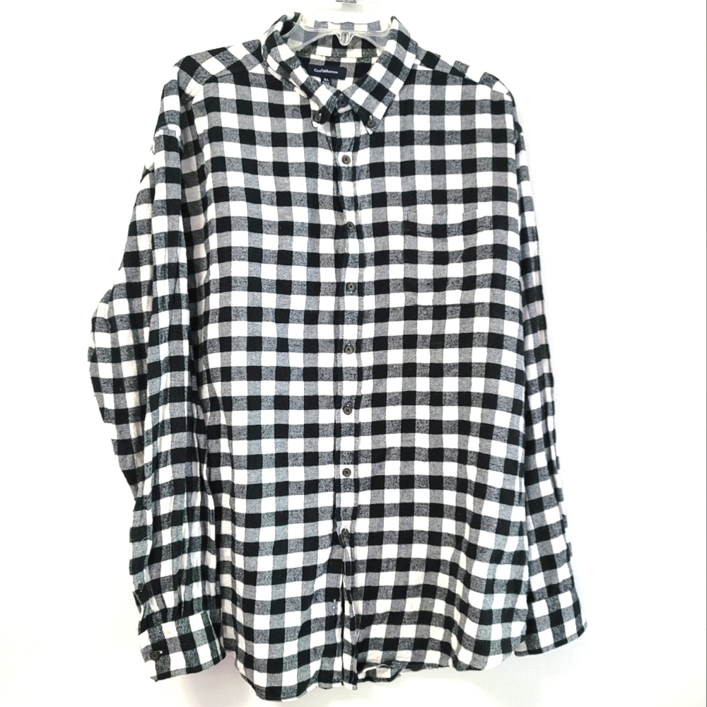 Croft & Barrow 100% Cotton Flannel Collared Black and White Plaid Shirt Size XL